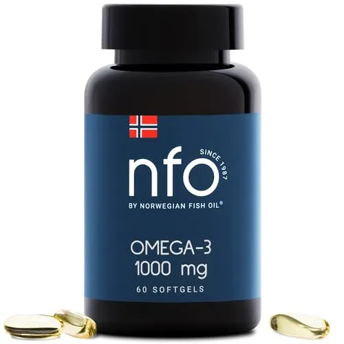 NFO OMEGA 3 1000 mg [60 Softgel Kapseln] Norwegen Omega 3 Kapseln hochdosiert, Fischöl mit EPA & DHA in Triglyceridform mit Vitamin E, Natürlicher Komplex aus frisch gefangenem Wildfisch aus Norwegen