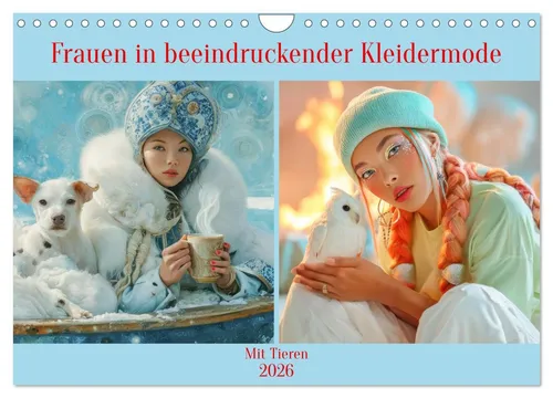Frauen in beeindruckender Kleidermode - Mit Tieren (Wandkalender 2026) - Hochwertiger Wandkalender mit 12 einzigartigen Motiven. Robuste Spiralbindung und FSC-zertifiziertes Papier. Ideal als Geschenk für jeden Anlass!