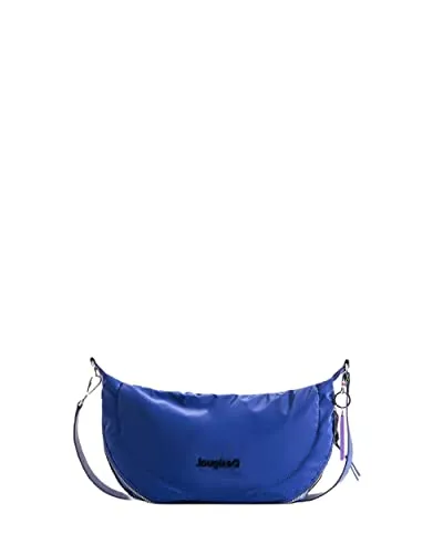 Desigual Womens BOLS_Happy Bag KUWAI Umhängetasche, Blau - Stilvolle Begleiterin - Umhängetasche in einfarbigem Blau mit praktischem Anhänger und Innentasche, perfekt für den modernen Alltag.