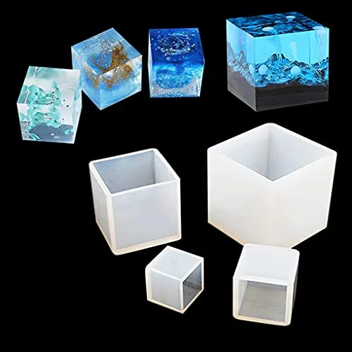 FineInno 4pcs Würfel Epoxidharz Formen Square Resin Molds Quadratisch Gießform Quadrat Silikonformen DIY SKunstharz Gießen Resin Anhänger Basteln