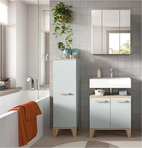 xonox Badezimmer Star 3-teiliges Badset - Moderne Badkombination mit kratzfestem Material und verstellbaren Einlegeböden. Ideal für ein stilvolles Badezimmer, inklusive Spiegelschrank und Waschbeckenunterschrank.