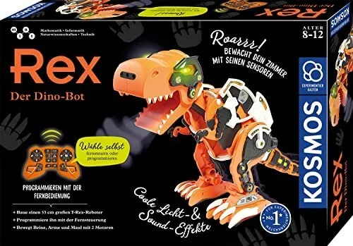 KOSMOS 621155 Rex - Tyrannosaurus Rex Roboter Bausatz, programmierbar mit Infrarot-Sensoren und über 50 Aktionen für Kinder ab 8 Jahren