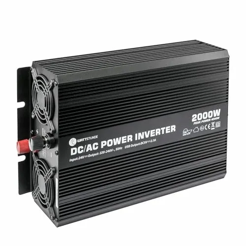 WATTSTUNDE WS24/2000SI Sinus Spannungswandler, 24V, 2000W - Wechselrichter mit reiner Sinuswelle, ideal für 230 V Geräte. Kompakt und zuverlässig, perfekt für mobile Anwendungen und Notstromversorgung.