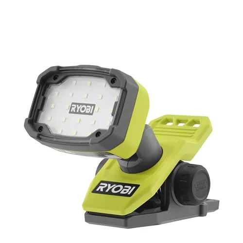 RYOBI 4 V USB-LITHIUM Akku-Klemmleuchte RLC4-0 - Klemmleuchte mit 1.000 Lumen, 3 Leuchtstufen und magnetischer Klemmvorrichtung für flexibles Licht an jedem Ort, ideal für Werkstätten und Heimprojekte.