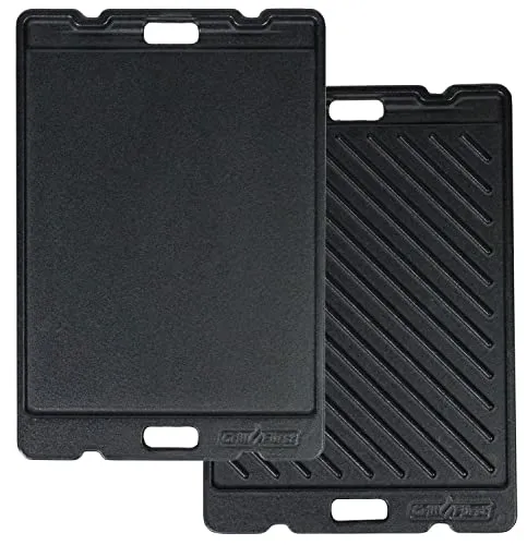 Grillfürst Gusseisenplatte für G201 Campinggrill, 32,8 x 22,8 cm - Massive Gusseisen Grillplatte mit Griffen, Gussplatte beidseitig verwendbar, geeignet Wohnmobilgrill