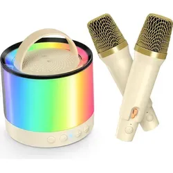 BlitzMax Mini Karaoke Maschine für Kinder mit 2 kabellosen Mikrofonen - Beige - Die kompakte BlitzMax Mini Karaoke Maschine ist perfekt für Kinder! Mit 2 drahtlosen Mikrofonen, Bluetooth und 6 Stunden Spielzeit sorgt sie für unvergessliche Momente und Spaß bei jeder Feier.