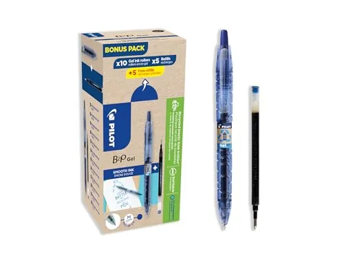 Pilot Greenpack B2P Eco Gel, 0,7 mm, Blau - 10 Stifte & Ersatzminen - Schreibutensilien mit 10 nachfüllbaren Gelschreibern aus 89% recyceltem Material. Umweltfreundlich, dokumentenecht und mit langlebiger Edelstahlspitze für ein sanftes Schreiberlebnis.