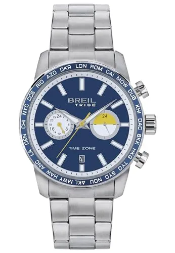 Breil, Herrenuhr Zone Collection, Chronograph für Herren mit Zwei Zifferblättern und Stahllünette, VD31 Dual Time Uhrwerk, Wasserdicht bis 5 ATM