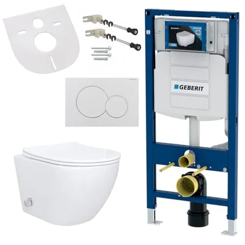 Geberit Spülrandloses Wand Hänge WC Set - Sanitäranlagen & Zubehör – Elegantes, randloses Design mit Geberit UP320 Vorwandelement für optimale Hygiene und einfachen Zugang.
