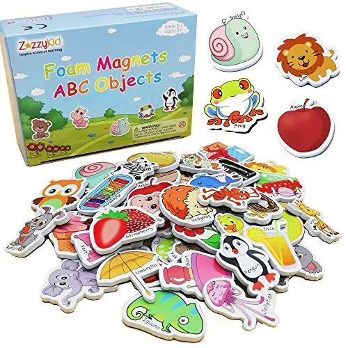 ZazzyKid Magnetische Schaumstoffobjekte für Kinder: 52 ABC Alphabet Spielzeugmagnete für die Früherziehung