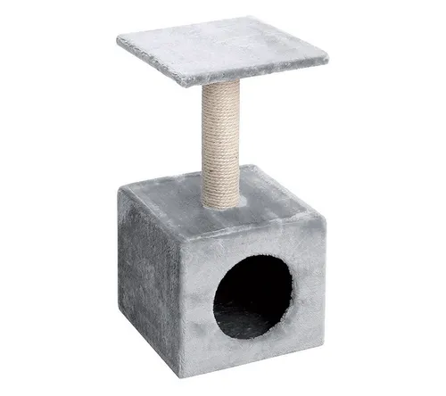 Europet Bernina Kratzbaum Classic Abey grau - Kompakter Kratzbaum für Katzen, ideal zum Kratzen und Relaxen mit weichem Plüschbezug und stabilen Sisalstamm.