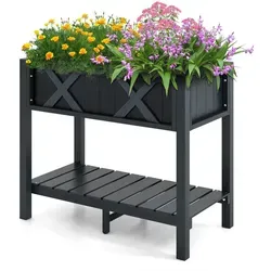Costway Hochbeet aus HIPS, Schwarz, 86x73x45 cm - Robustes Hochbeet aus wetterfestem HIPS-Material mit 12 Entwässerungslöchern für optimale Pflanzenpflege. Ergonomische Höhe von 73 cm erleichtert das Gießen und Pflegen.