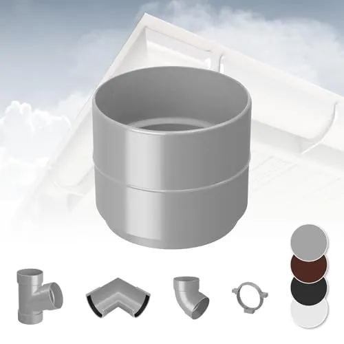 RAINWAY L Regenrinnen System (Rohrmuffe grau) - PVC-U Kunststoff in 4 Farben, für Dachflächen > 100m² empfohlen, Muffe Zubehör Plastik Verbinder