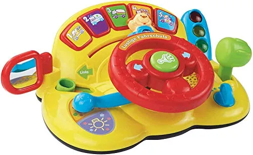 Vtech Baby Lustige Fahrschule – Kinderspielzeug mit 3 Spielmodi - Musikalisches Spielzeug für Babies, das Rollenspiel und Feinmotorik fördert – mit bunten Tasten, Geräuschen, Melodien und einem beweglichen Hündchen für kreativen Spielspaß.