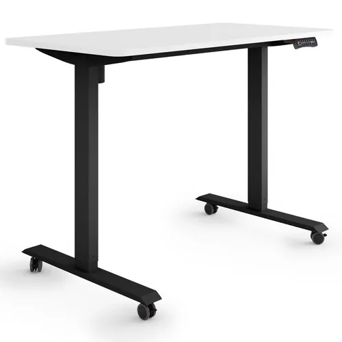 ESMART Germany ETX-121BW Steh-Sitz-Schreibtisch - Ergonomischer Schreibtisch auf Rollen, stufenlos elektrisch höhenverstellbar von 78,5 - 128,5 cm, mit 3x Memory und USB Ladeport für optimale Körperhaltung und Gesundheit am Arbeitsplatz.