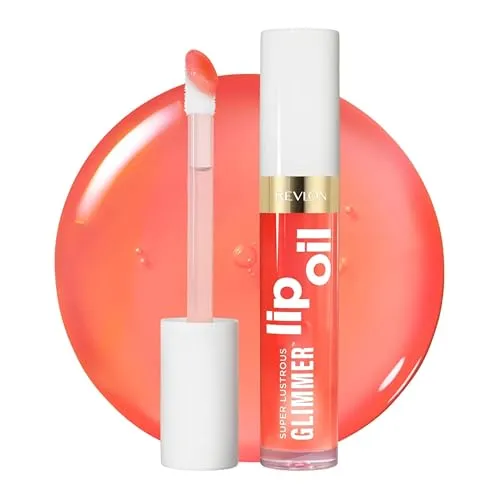 Revlon Super Lustrous Glimmer Lip Oil, nährendes und antioxidantes, aufpolsterndes, strahlendes Lippenöl, ultra-glänzendes Finish, Formel auf Basis von pflanzlichem Squalan, 002 Miss Coral, 3,8 ml
