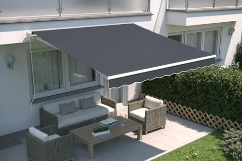 empasa manuelle Gelenkarmmarkise 'Start' - Hochwertiger Sonnenschutz - Markisen: Zuverlässiger Sonnenschutz mit praktischem Handkurbelmechanismus, komplett vormontiert und wetterfest aus UV-beständigem Polyester in anthrazit oder elfenbein.