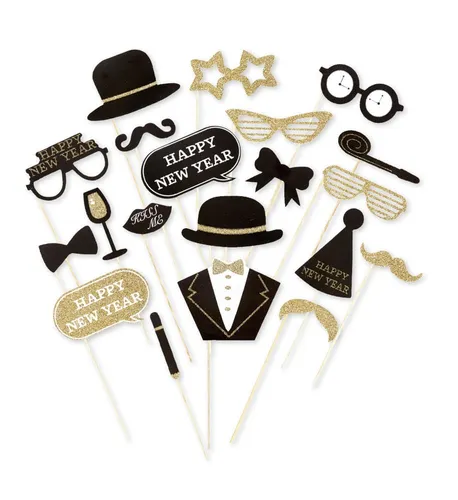 Silvester Photo Booth Foto Requisiten Fotobox Accessoires Happy New Year gold