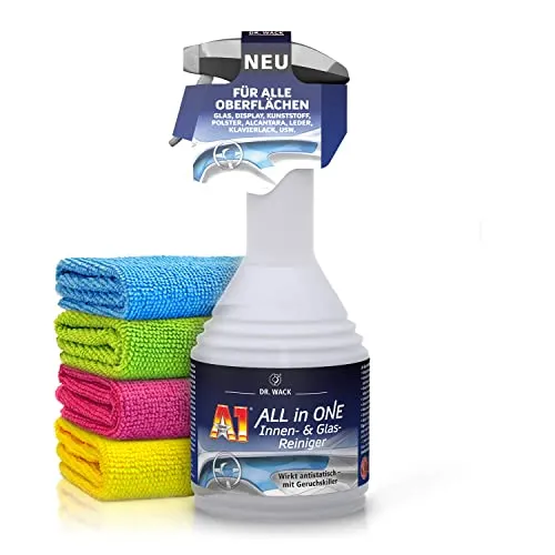 Autopflege Set: Dr. Wack ALL in ONE Innenreiniger Glasreiniger & Kunststoffreiniger + Shiny Freaks Edgeless Allrounder Premium Mikrofasertuch 200GSM | 2-teilig