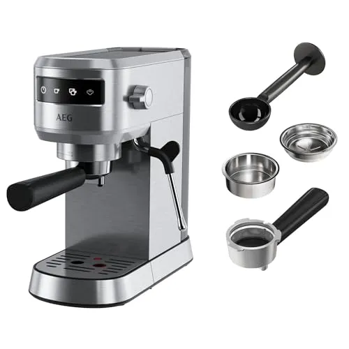 AEG EC6-1-6ST Espresso Siebträgermaschine - Silber, Barista-Qualität für aromatischen Kaffeegenuss mit Thermoblock-Technologie und Auto-Shot Volumenregulierung