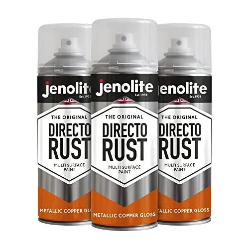 JENOLITE Directorust Metallic-Glanz-Sprühfarbe, Kupfer, 3 x 400 ml, Gold-Sprühfarbe für verschiedene Oberflächen, für Metall, Holz, Kunststoff, All-In_OnePrimer, Grundierung und Decklack, innen und