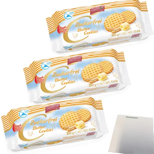 Coppenrath Butter Cookies ohne Zucker 3er Pack 3x200g Packung usy Block