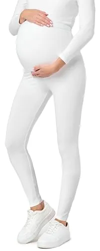 Be Mammy Lange Umstandsleggings aus Baumwolle Leggings für Schwangere Umstands Leggings Schwangerschafts Unterhosen mit Hoher Bund Weich und Elastisch BE20-230 (Weiß, M)