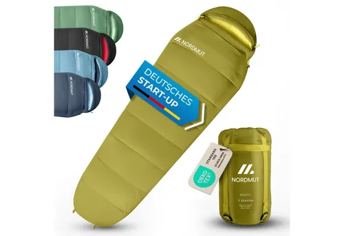 NORDMUT® Schlafsack Erwachsene – Ultraleicht & Kompakt für 3 Jahreszeiten - Dieser Mumienschlafsack bietet eine großzügige Liegefläche von 216 x 80 cm und lässt sich auf nur 25 x 40 cm komprimieren. Ideal für Camping und Outdoor-Aktivitäten mit optimalem Liegekomfort und strapazierfähigem Material.