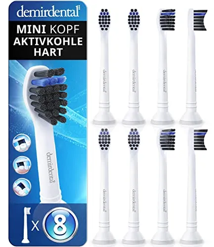 8er demirdental Mini Aktivkohle Aufsätze für Philips Sonicare - Ersatzzahnbürsten & Ersatzdüsen - für punktgenaue Reinigung und maximale Zahngesundheit, speziell entwickelte Borsten schonen Zahnfleisch und sorgen für optimale Putzergebnisse.