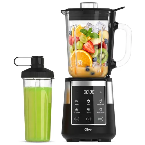 Olvy Standmixer Smoothie Maker 1500ml mit LED Timer und 6 Klingen