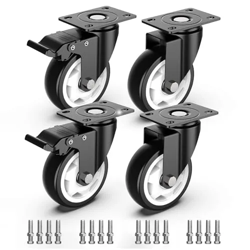 100mm Lenkrollen mit Sicherheitsbremse 4er Set Schwerlastrollen (2 mit Bremsen und 2 ohne) Möbelrollen mit 600kg Gesamtkapazität