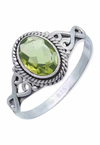 mantraroma Silber Ring Damen 925 Peridot Edelstein grün ausgefallen verspielt