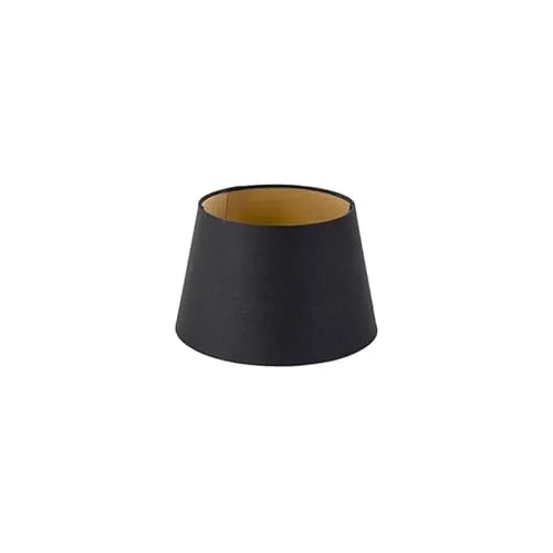 Qazqa Modern Lampenschirm - Rond Schuin Katoen - Schwarz Gold, Rund, supports-e27, diameter 20 centimeter
