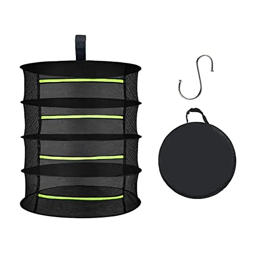 QINGHEC Trockennetz für Kräuter, 4-Lagiger Kräutertrockner Hängend mit Reißverschluss, Klappbar Trockennetze zum Aufhängen, Krauter Trockner, Outdoor Trocknungsnetz für Kräuter,Gewürze,Obst