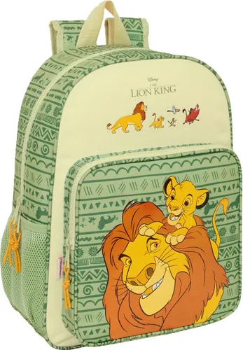 Safta MUFASA Schulrucksack für Kinder - Robuster und ergonomischer Rucksack, ideal für Schulalter mit 2 Jahren Garantie, anpassbar an Trolleys und leicht zu reinigen, 33 x 14 x 42 cm, in Grün/Beige.