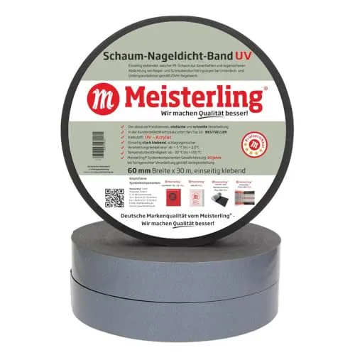 Meisterling® Schaum Nageldicht-Band UV - Einseitig klebendes UV-Acrylat 30 Meter Rolle, 60 mm Breite