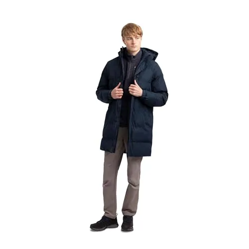 Trespass Gepolsterte Herrenjacke Clipster – längere Länge, verstellbare abnehmbare Kapuze, 1 sichere Brusttasche, 2 praktische untere Taschen, elastische Bündchen, 1 Innentasche, marineblau, M