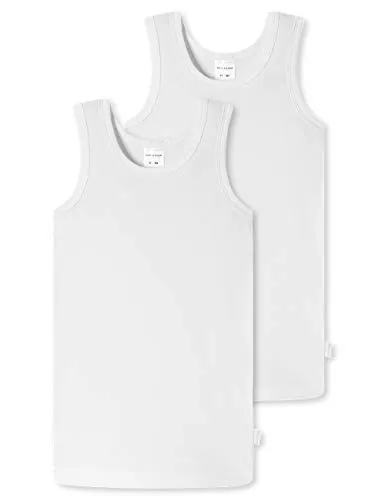 Schiesser Jungen 2 Pack Unterhemd ohne Arm - 95/5 Organic Bio Baumwolle - Größe 92 bis 140