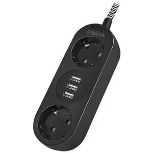 LogiLink Steckdosenleiste 2-fach mit USB-Anschlüssen - Steckdosen & Zubehör - 2x CEE 7/3 und 3x USB-A für gleichzeitiges Laden und Stromversorgung, ideal für Zuhause und Büro.