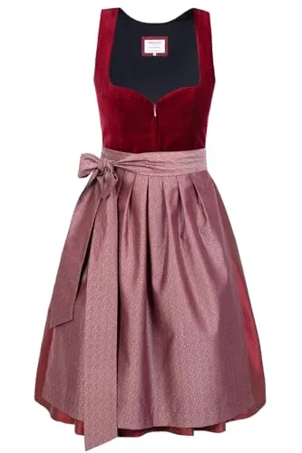 Edelnice Trachtenmode Designer Midi Dirndl Lilly Samt rot - Dirndl für Damen: Elegantes, rotes Samt-Design mit schimmerndem Rock und zeitloser Schürze – perfekt für festliche Anlässe und traditionelle Events.
