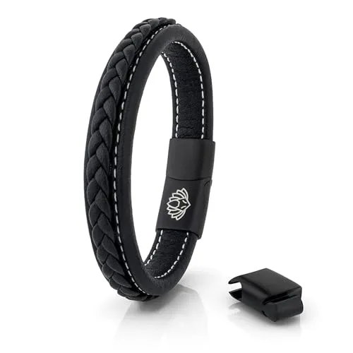 Akitsune Fides Lederarmband - Mattschwarz 19cm - Hochwertiges Armband aus Leder mit rostfreiem Edelstahlverschluss, ideal für stilbewusste Männer und Frauen. Elegantes Design und risikofreier Kauf mit 30 Tagen Rückgaberecht.