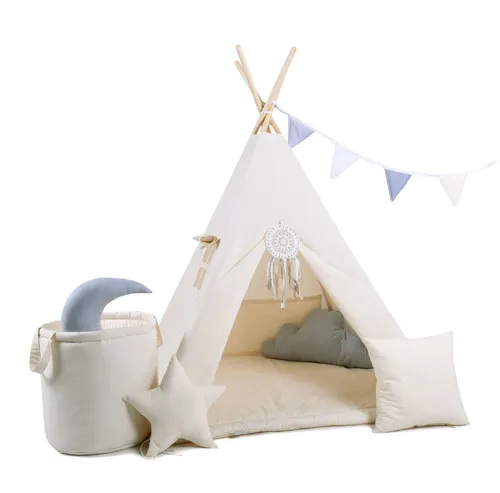 Rainbow Kids Tipi Zelt für Kinder - Baumwollsegeltuch mit Zubehör (Milchstraße) - Spielzelte für drinnen und draußen, leicht montierbar und ideal für Abenteuer und Fantasiespiele. Inklusive Decke, Kissen und Wimpelkette für unvergesslichen Spielspaß!