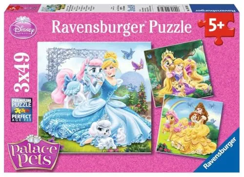 Ravensburger Kinderpuzzle - 09346 Palace Pets - Belle, Cinderella und Rapunzel - Puzzle für Kinder ab 5 Jahren, Disney-Puzzle mit 3x49 Teilen