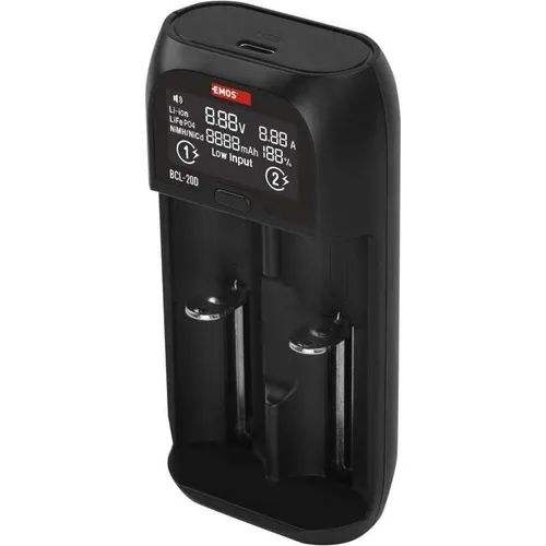 EMOS universales Batterie-Ladegerät N9221 - Intelligentes Ladegerät für Li-ion, NiMH, NiCd, ideal für Zuhause oder unterwegs. Mit LED-Anzeige, Temperaturschutz und USB-Kabel für flexibles Laden.