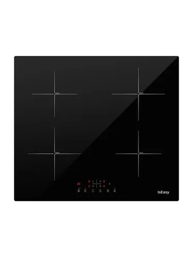 IsEasy 60cm 4-Zonen Einbau-Induktionskochfeld, 6800W, 9 Leistungsstufen, Touch-Steuerung, Timer, Booster, Kindersicherung, Schwarzglas