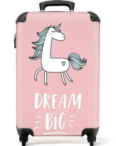 NoBoringSuitcases.com© Kinderkoffer Einhorn mit leuchtenden Rädern - Rosa - Handgepäck-Koffer für Mädchen - Koffer für Kinder mit fröhlichem Einhorn-Motiv, 4 wendigen Rollen und 36 Litern Stauraum. Ideal für kleine Reisende, die im Urlaub auffallen wollen!