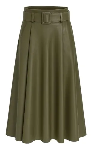 Mississhop 401 Damen A-Linien Rock mit Gürtel – Kunstleder Oliv
