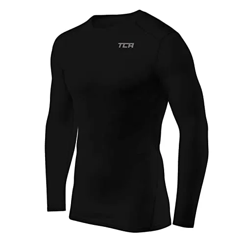 TCA Herren HyperFusion Kompressionsshirt Atmungsaktiv Langarm Funktionsshirts Schnell Trocknend Sportshirt Laufshirt - Schwarz, S