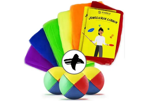 Diabolo Freizeitsport Spielball Jonglierset - 3er Bälle und 6er Jongliertücher, plastikfrei und ideal für Geschicklichkeitstraining ab 3 Jahren