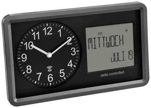 TFA Dostmann Analoge Funkuhr mit Kalender 60.3552.01 - Tischuhren: Präzise Funkuhr mit großem Display für Senioren, Weckalarm & Schlummerfunktion, ideal für alle, die eine gut lesbare Uhr benötigen.